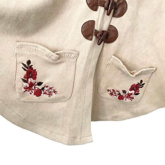 Little Lass Suede Poncho with Hoodie and Arm Buttons in Kids Size 4 - Picture 4 of 8